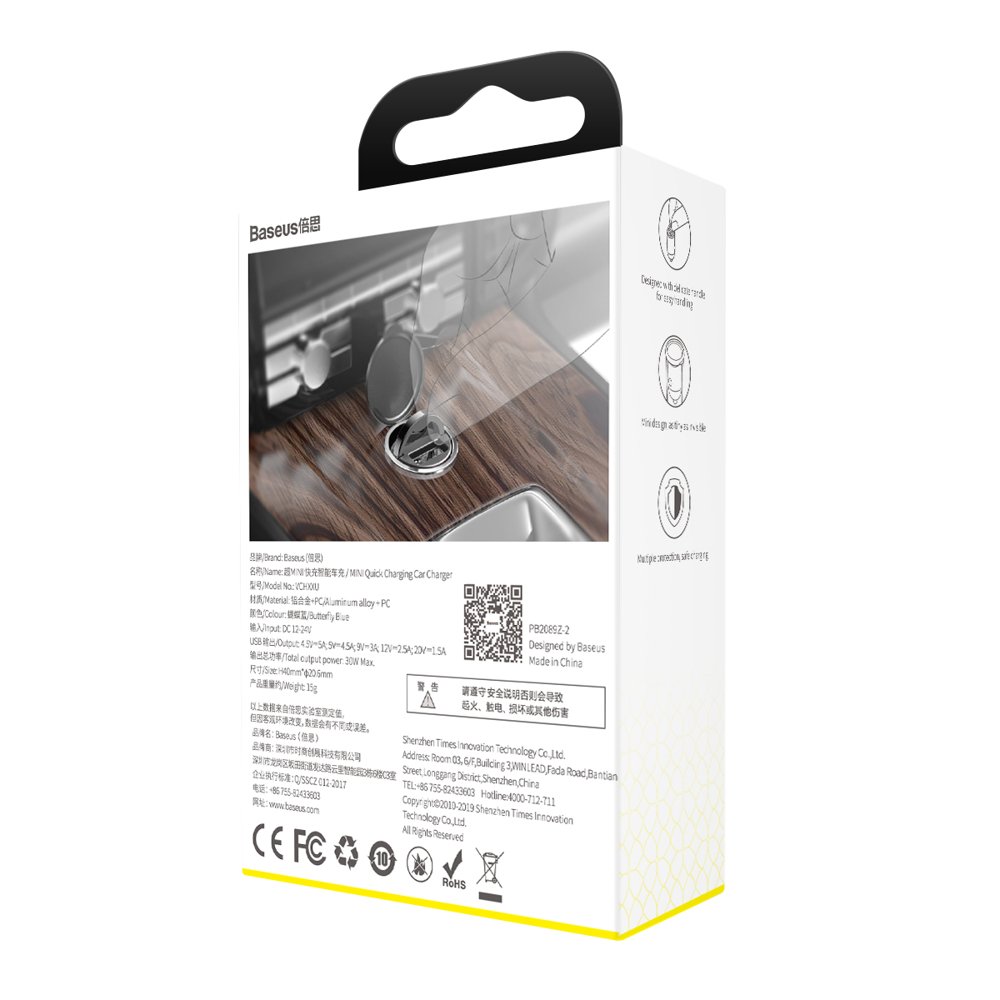 Baseus Tiny Star mini smart USB biloplader 30W Quick Charge 3.0 grå (VCHX-A0G)