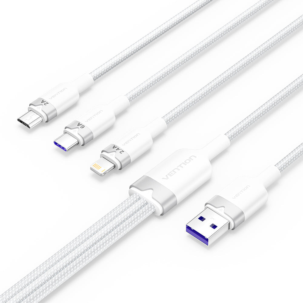 Vention CTRWG USB-kabel USB 2.0 1,5 m USB A USB C/Micro-USB B/Lightning 0,48 Gbit/sek. 120 W Hvid