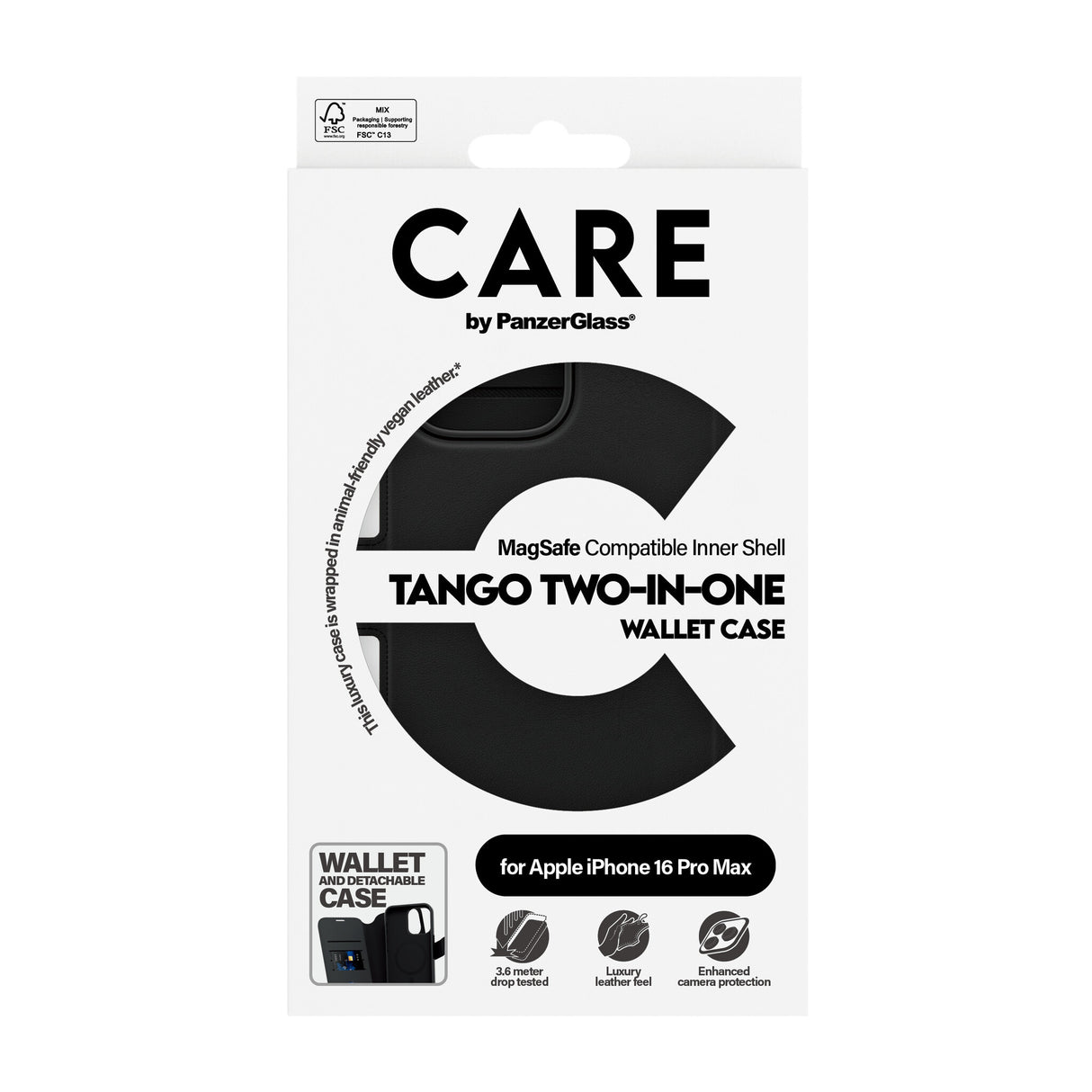 PanzerGlass CARE™ by ® Tango 2-in-1 Wallet Case m. MagSafe iPhone 16 Pro Max