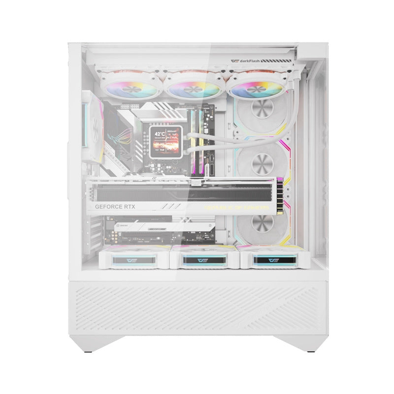 Darkflash DY460 computercase (hvid) + 4 ARGB-ventilatorer
