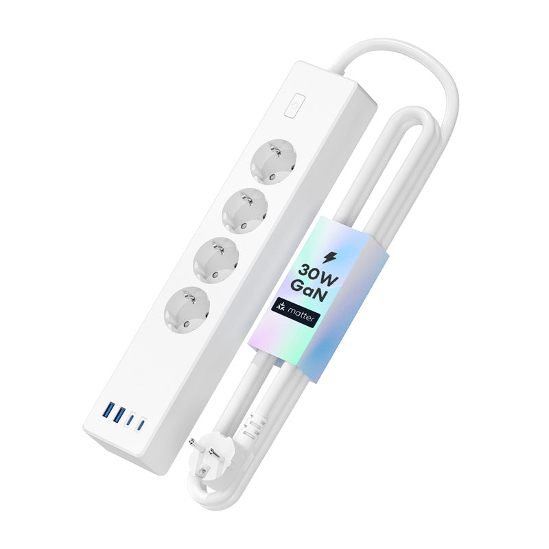 Meross MSP844 ((EU) smart hurtigopladning, 4 stikkontakter + 2x USB-A + 2x USB-C (Matter)