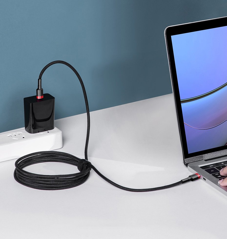 Baseus CATKLF-AL91 USB-C - USB-C PD QC kabel 100W 5A 480Mb/s 2m - sort og rød