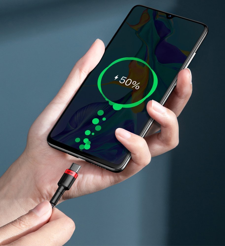 Baseus CATKLF-AL91 USB-C - USB-C PD QC kabel 100W 5A 480Mb/s 2m - sort og rød