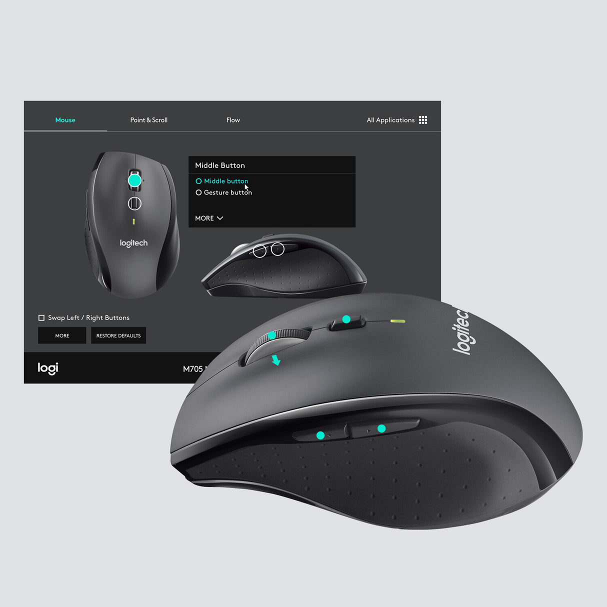 Logitech Customizable Mouse M705 mus Kontor Højre hånd RF trådløst Optisk 1000 dpi