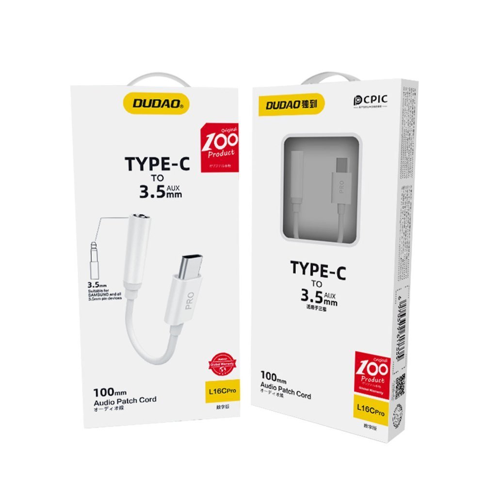 Dudao audio adapter hovedtelefon adapter fra USB Type C til mini jack 3,5 mm hvid (L16CPro hvid)