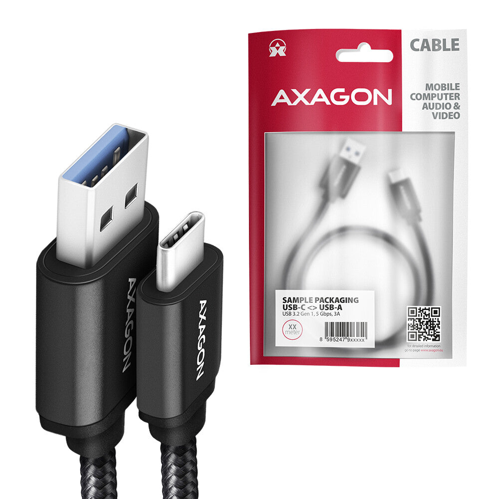 Axagon BUCM3-AM10AB USB-kabel USB 3.2 Gen 1 (3.1 Gen 1) 1 m USB C USB A 5 Gbit/sek. Sort