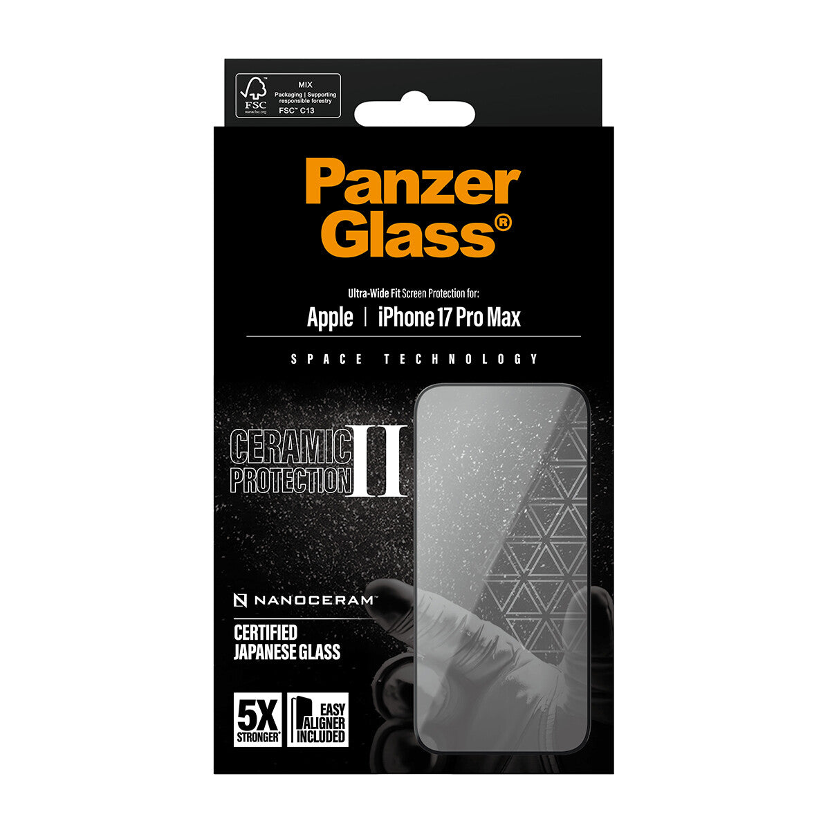 PanzerGlass ® Ceramic II Skærmbeskyttelse iPhone 17 Pro Max | Ultra-Wide Fit m. EasyAligner