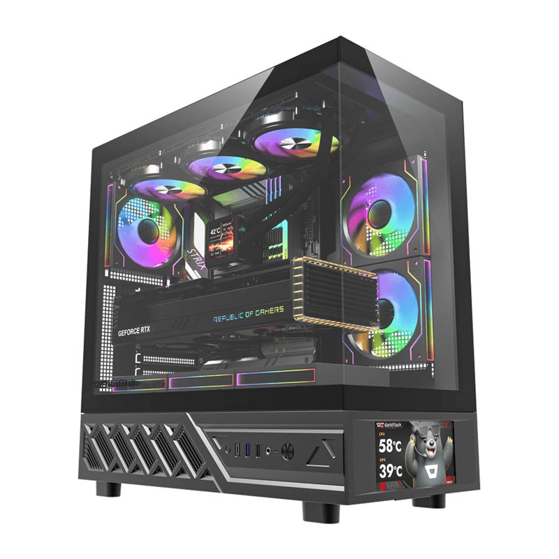 DarkFlash DS950V computerkasse med display (sort) + 6 ventilatorer