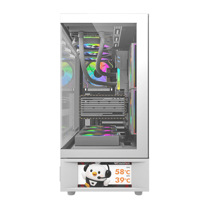 DarkFlash DS950V computerkasse med display (hvid) + 6 ventilatorer
