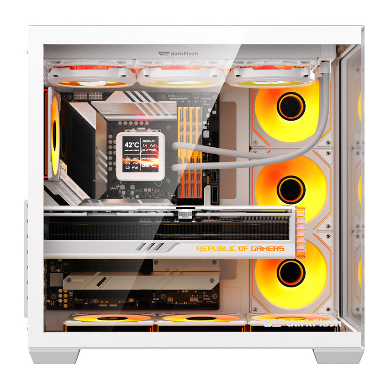DarkFlash C280 computercase (hvid) + 7 fans