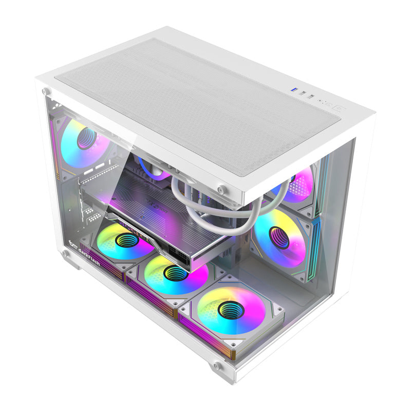 DarkFlash B275 PRO computercase (hvid) + 6 fans