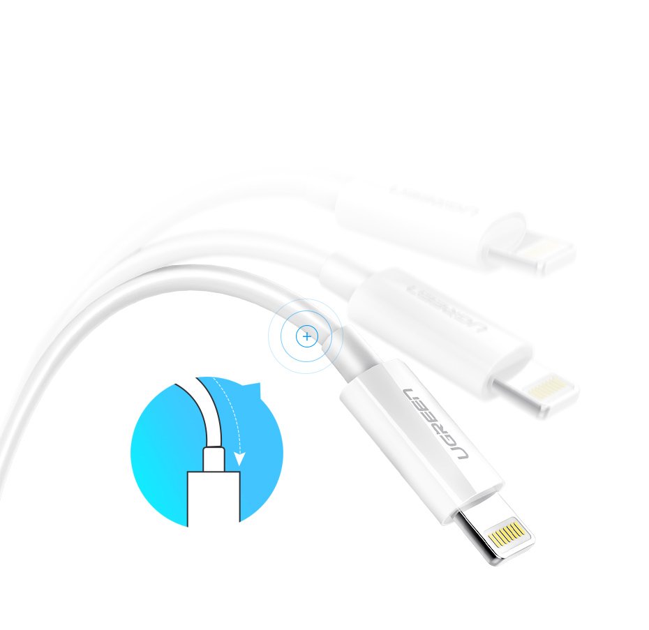 Ugreen US155 20728 USB-A / Lightning MFi 2.4A kabel 1m - hvid