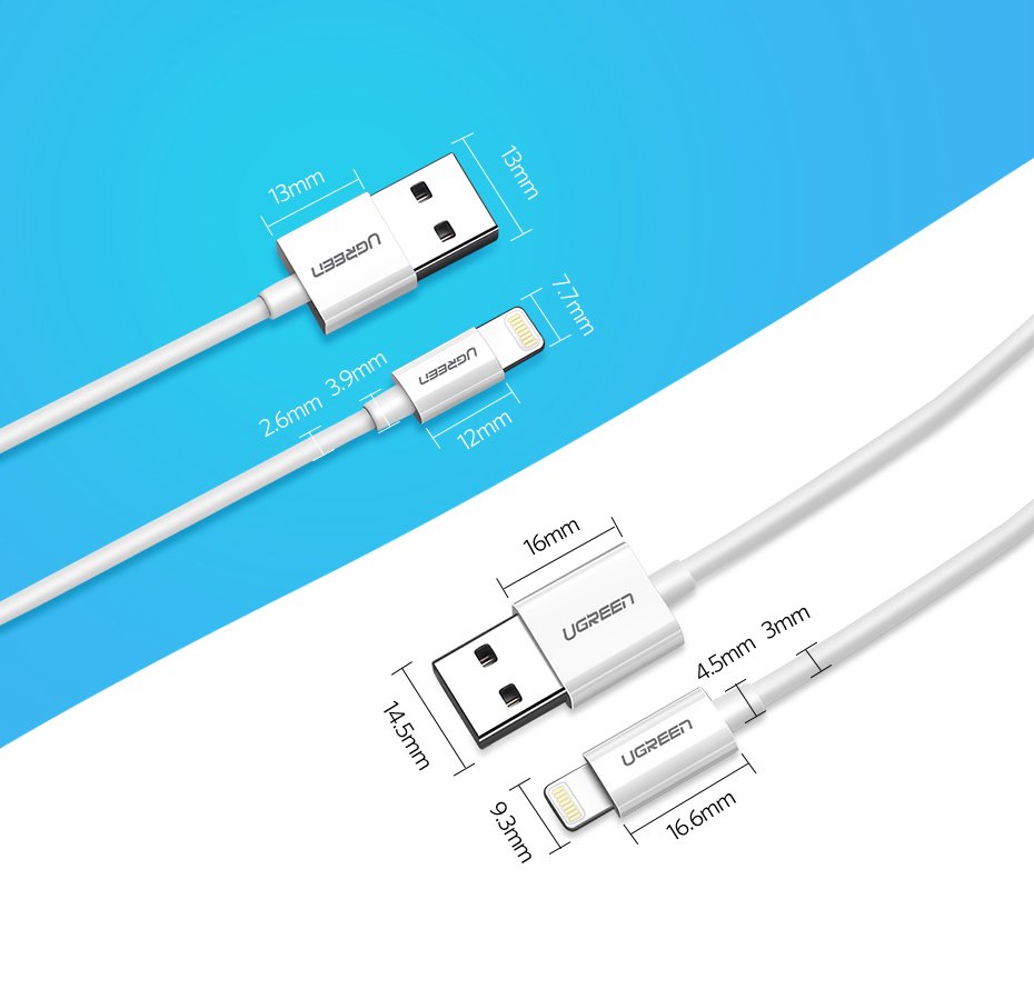 Ugreen US155 20728 USB-A / Lightning MFi 2.4A kabel 1m - hvid