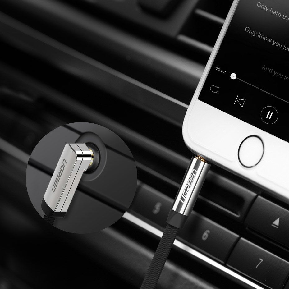 Fladgrøn AUX-lydkabel 3,5 mm mini jack 2m sølv (10599)
