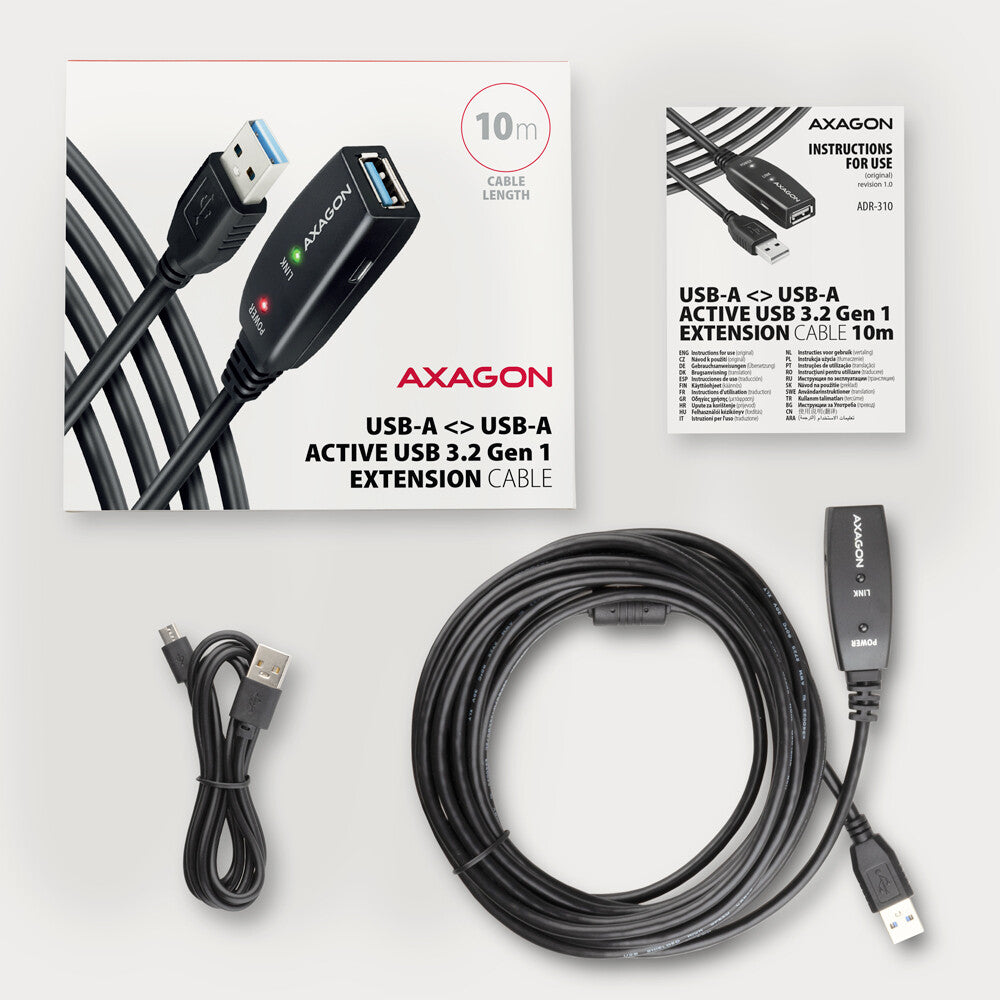 Axagon ADR-310 USB-kabel USB 3.2 Gen 1 (3.1 Gen 1) 10 m USB A 5 Gbit/sek. Sort
