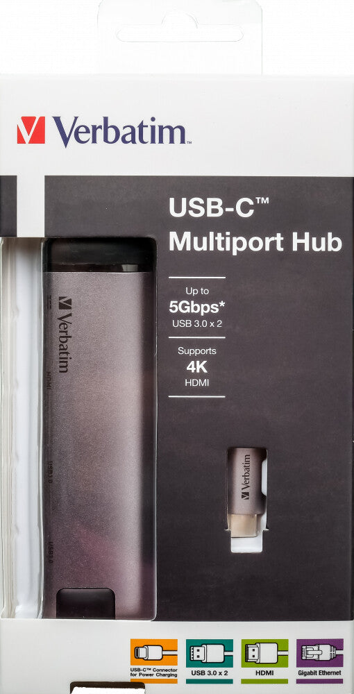 Verbatim 49141 dockingstation USB 3.2 Gen 1 (3.1 Gen 1) Type-C Sort, Sølv