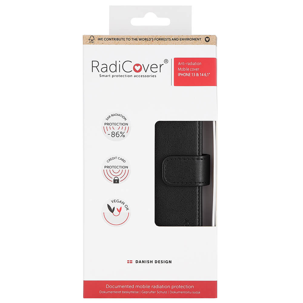 Radicover Flipcover 3 Card Anti Radiation I Phone 13 / 14 6,1" Black Pu Rfid