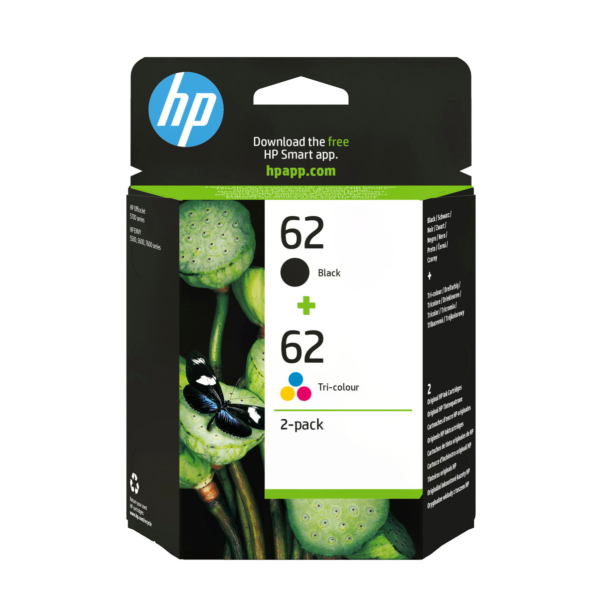 HP 62 Farve (cyan, magenta, gul) Pigmenteret sort Blæk N9J71AE