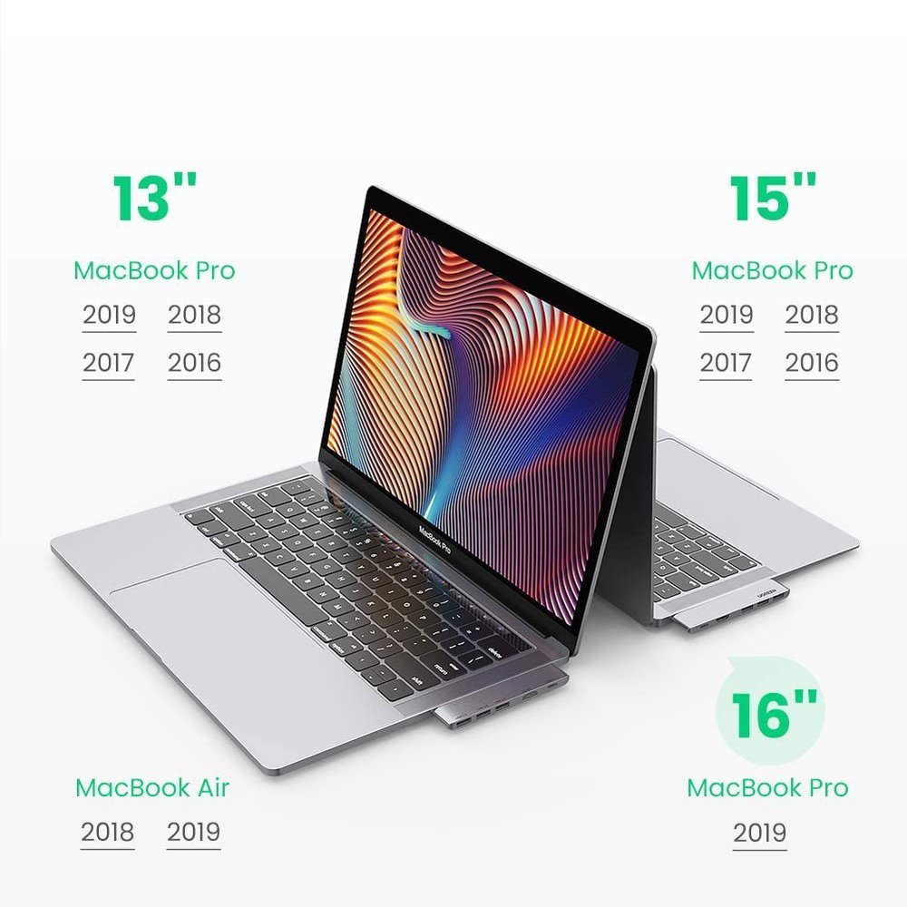 HUB Ugreen 60559 2x USB-C / USB-C PD (Thunderbolt 3, 100W, 4K 60 Hz, 10 Gbps) / HDMI 4K 30 Hz / 3x USB 3.0 til MacBook Pro / Air - Grå