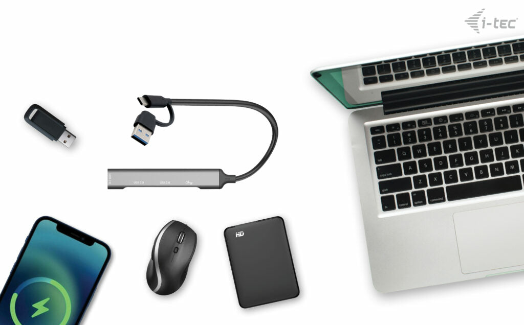 i-tec CAHUBMETALMINI4 interface hub USB 3.2 Gen 1 (3.1 Gen 1) Type-A + Type-C 5000 Mbit/s Sølv