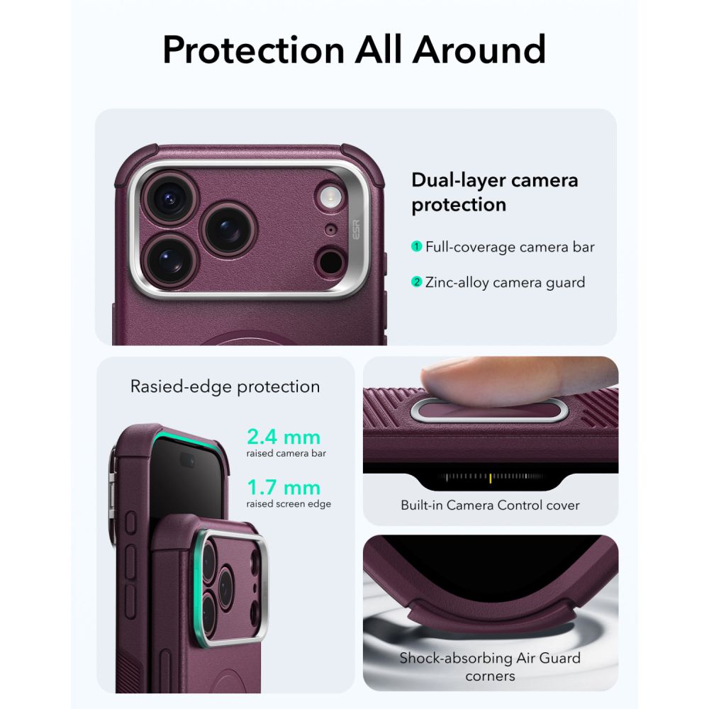 Esr Cyber Tough Støtte Magsafe Iphone 17 Pro / 18 Pro Dyb Burgundy