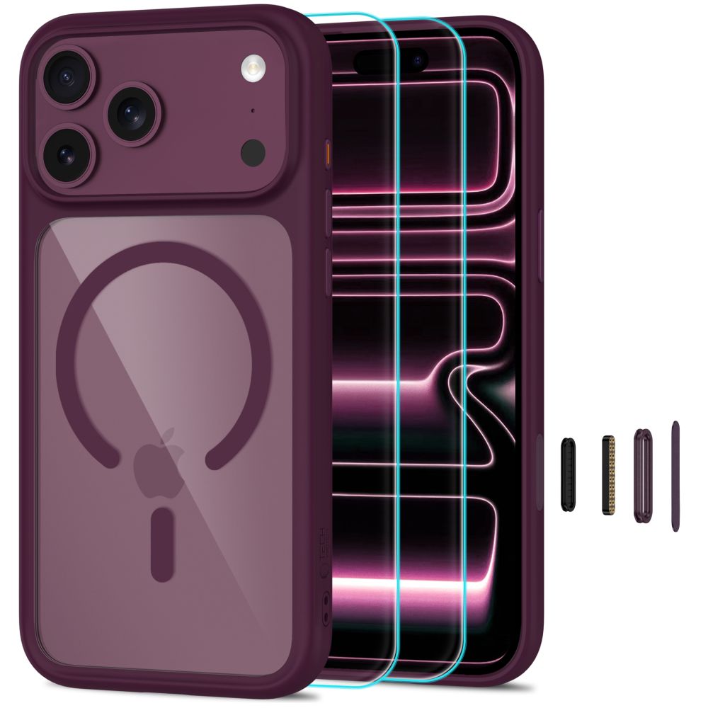 Tech Protect Magone Magsafe Cc + Glas 2 Pak Iphone 17 Pro Max / 18 Pro Max Burgundy/Clear