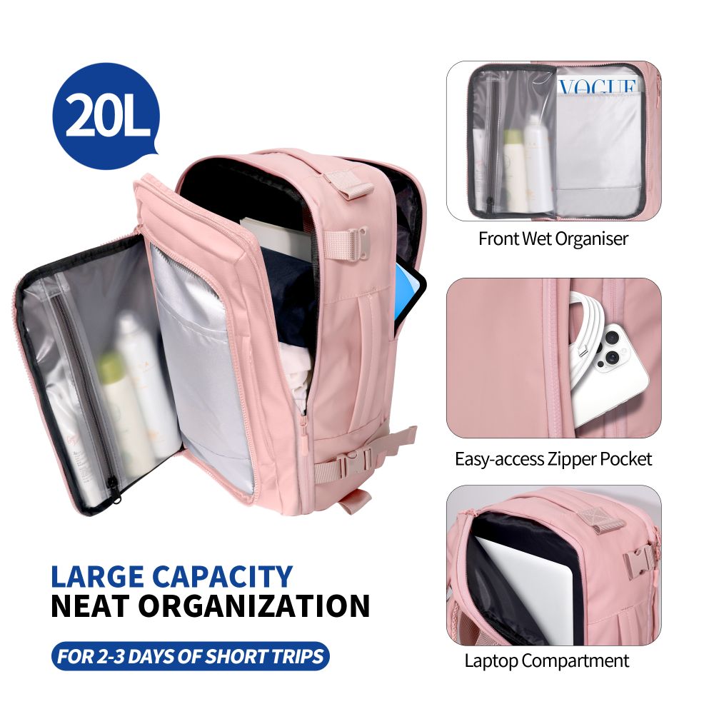 Tech Protect Defender S50 Ryanair & Wizzair Rejse Laptop Rygsæk 20 L 40x20x25 Dusty Pink