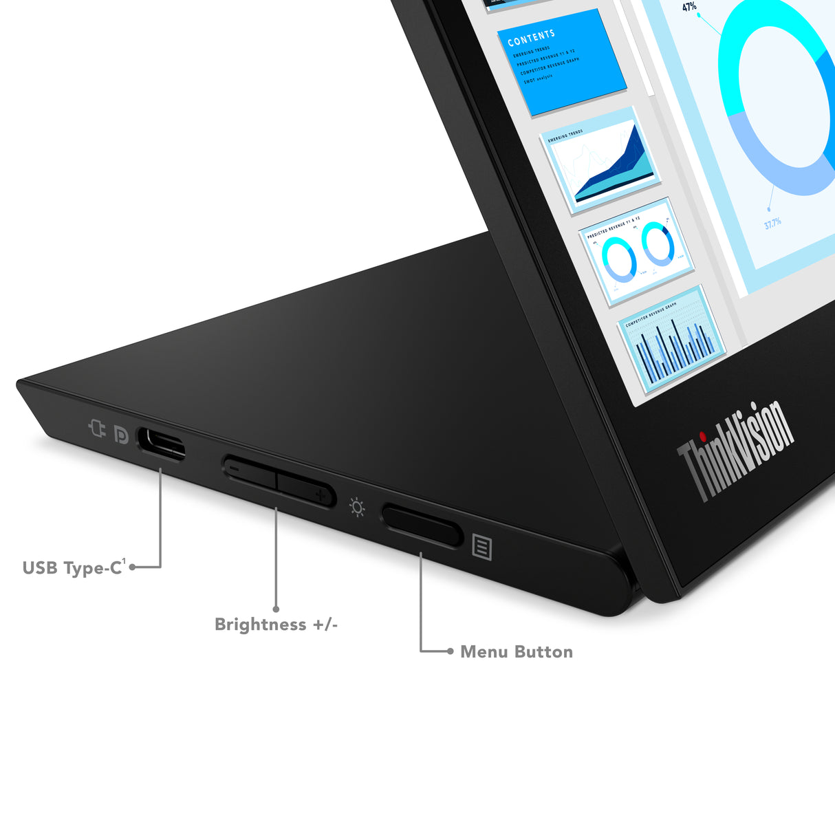 Lenovo ThinkVision M14d computerskærm 35,6 cm (14") 2240 x 1400 pixel 2.2K LED Sort