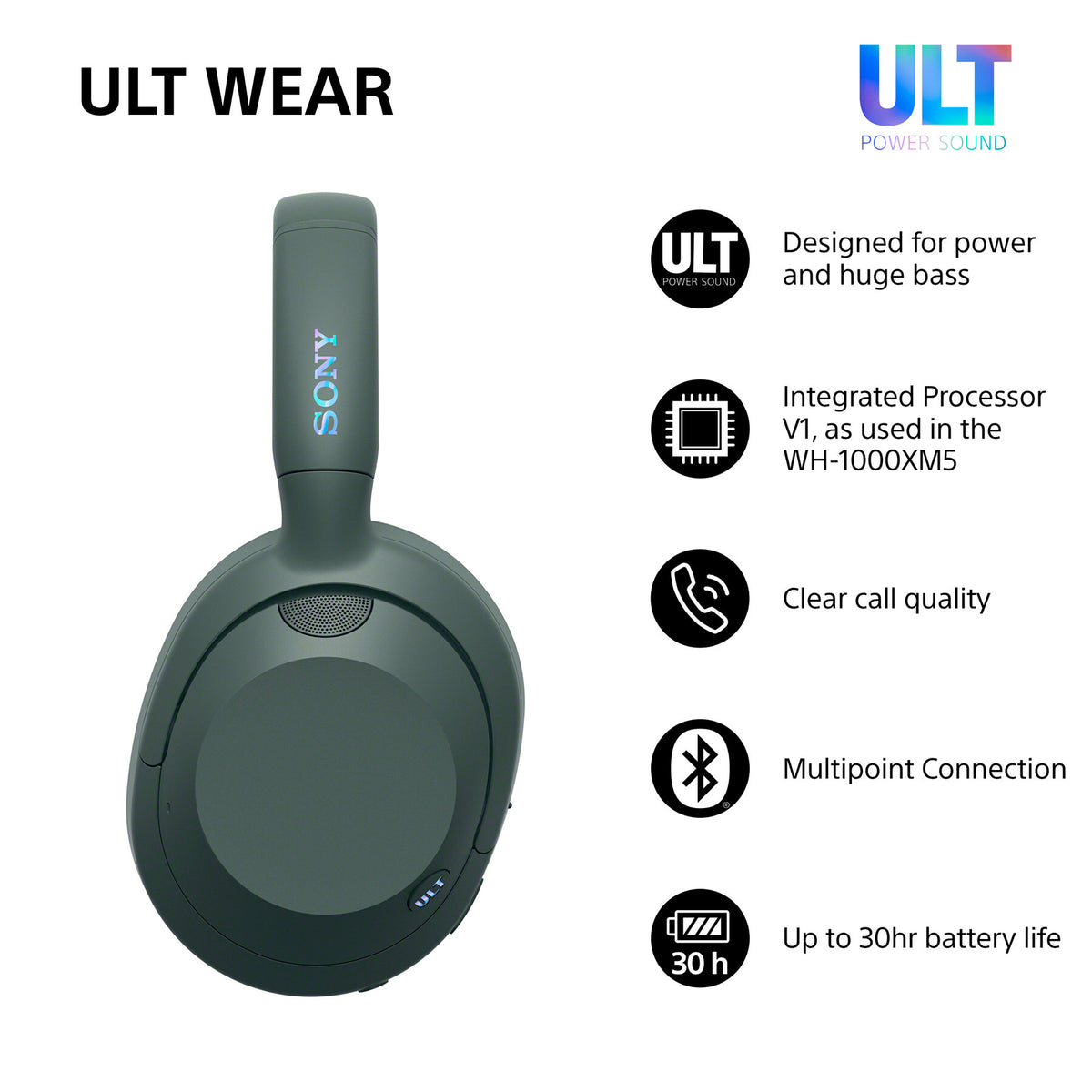 Sony WHULT900NH Headset Kabel & trådløs Opkald/musik Bluetooth Grøn