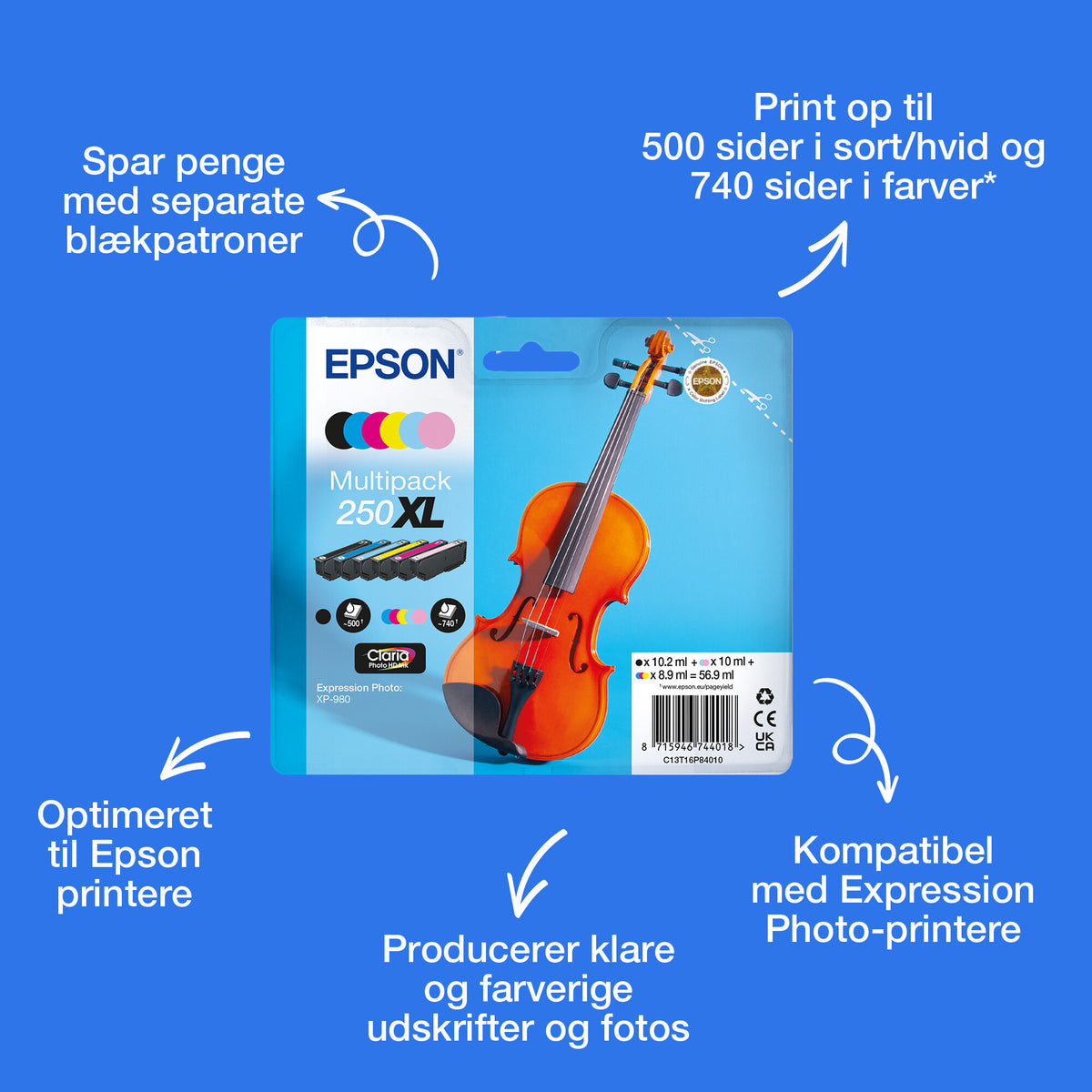 Epson Multipakke, 6 farver 250XL Violin Claria Photo HD-blæk