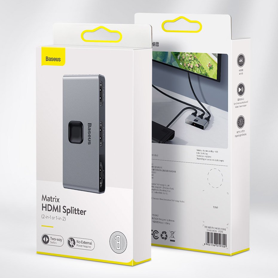 Baseus bidirectional switch splitter switcher HDMI - 2x HDMI 4K / 30 Hz gray (CAHUB-BC0G)