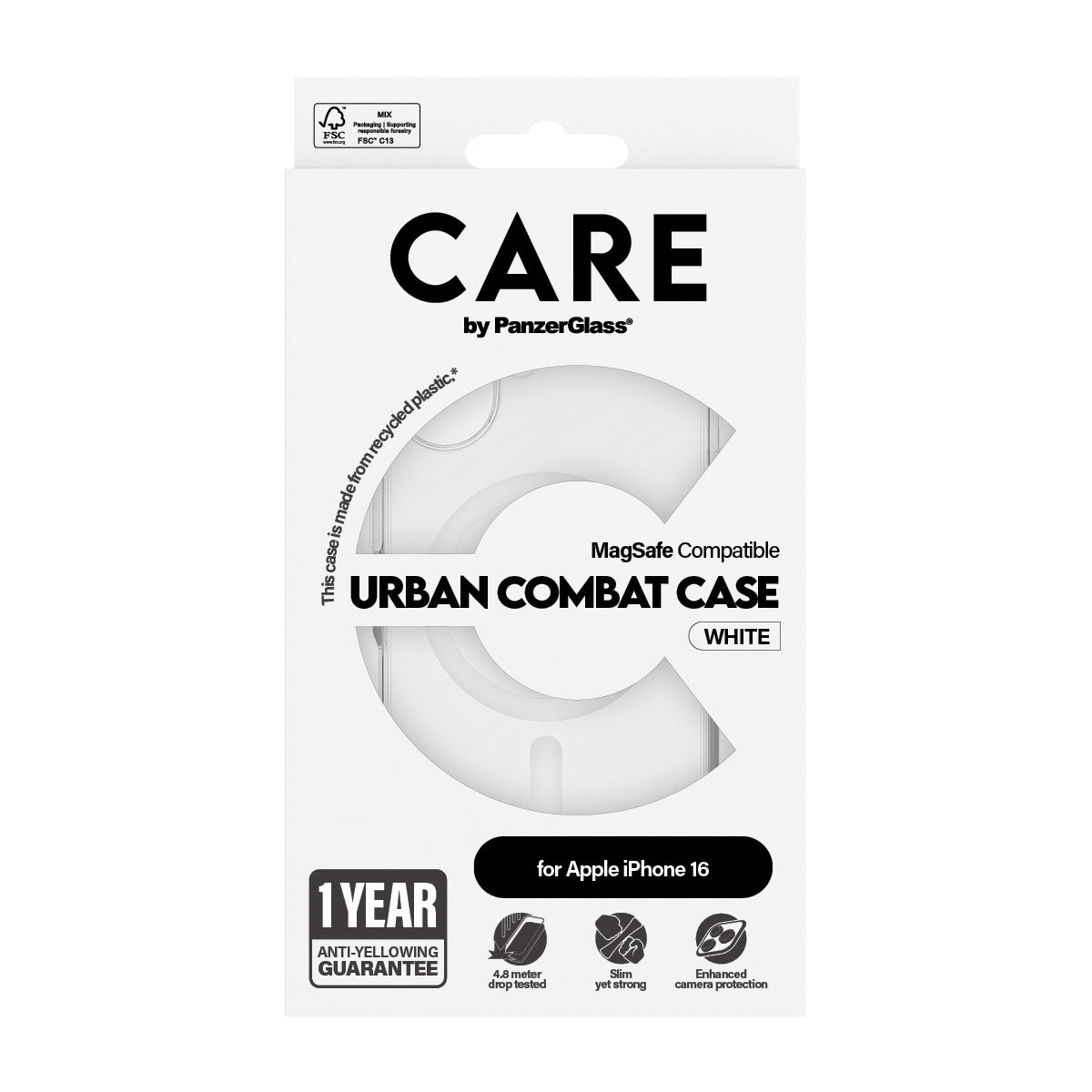 PanzerGlass CARE by ® Flagship Case Transparent Urban Combat m. Hvid MagSafe iPhone 16
