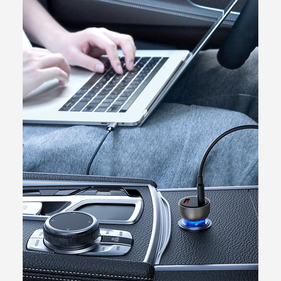 Baseus USB / USB Type C car charger 65 W 5 A SCP Quick Charge 4.0+ Power Delivery 3.0 LCD screen gray (CCKX-C0G)