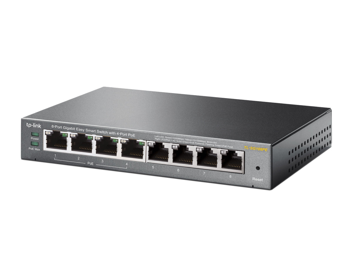 TP-Link TL-SG108PE Administreret L2 Gigabit Ethernet (10/100/1000) Strøm over Ethernet (PoE) Sort