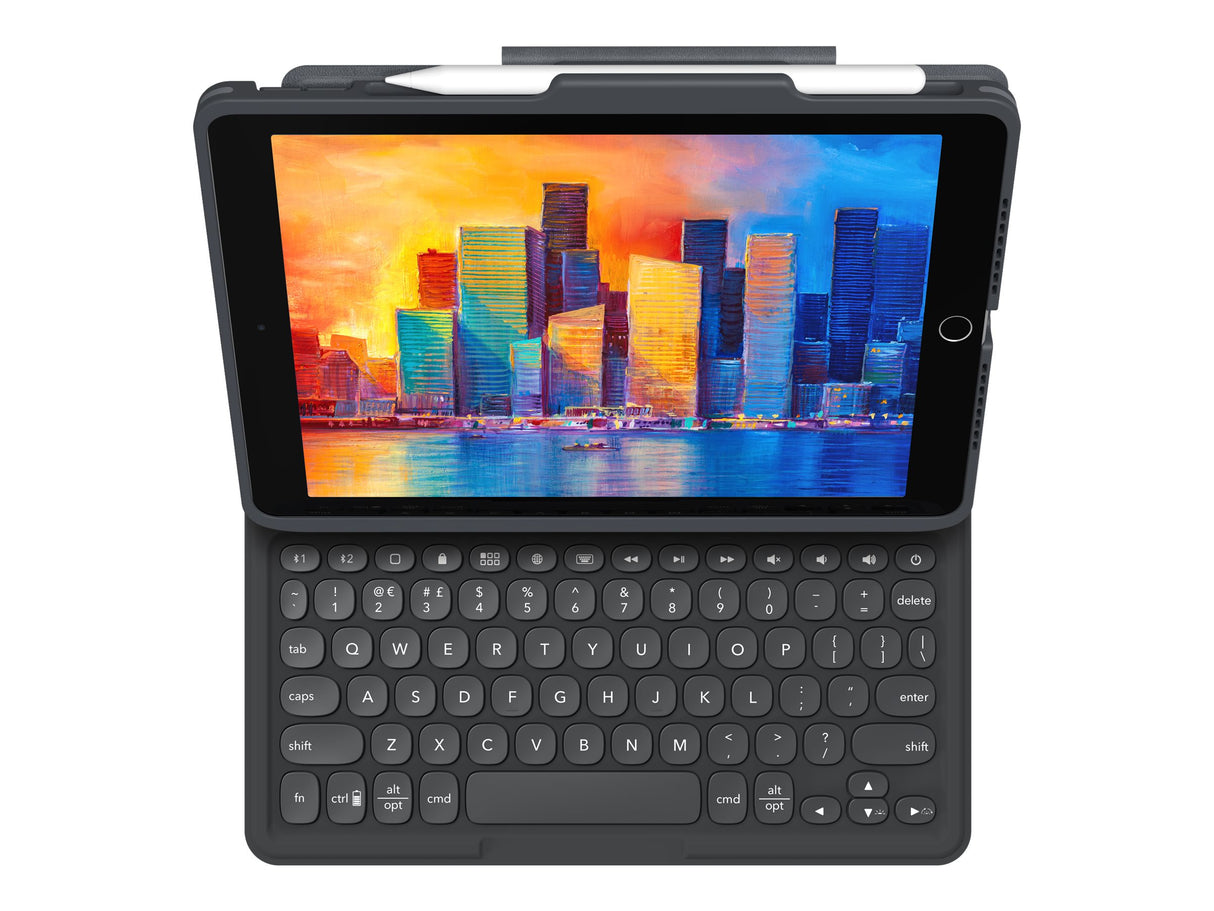 ZAGG Pro Keys - Tastatur og folio-etui - baggrundsbelyst - Bluetooth - Nordisk - sort/gråt tastatur, sort/gråt etui - til Apple 10,2-tommer iPad (7. generation, 8. generation, 9. generation)