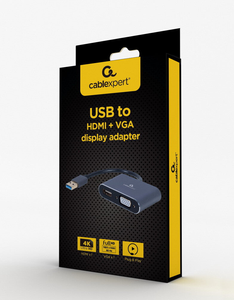 Gembird A-USB3-HDMIVGA-01 USB grafisk adapter 3840 x 2160 pixel Grå