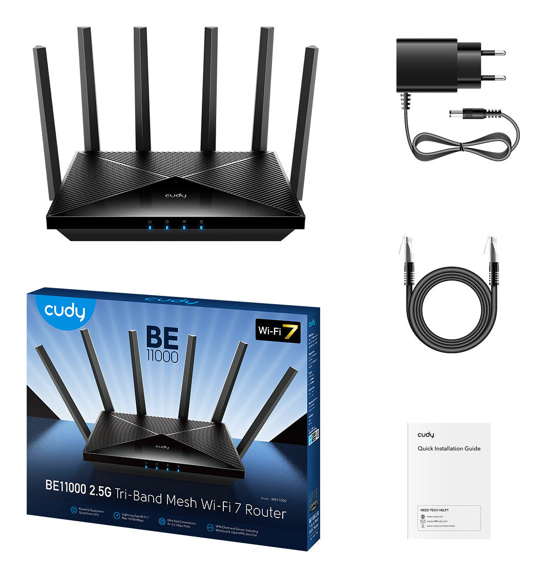 Cudy WR11000 trådløs router 2.5 Gigabit Ethernet Tri-band (2,4 GHz/5 GHz/6 GHz) Sort