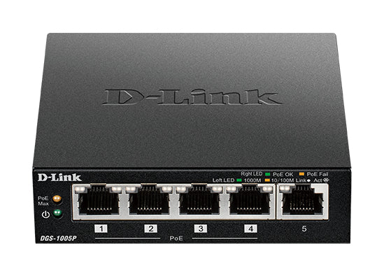 D-Link DGS-1005P/E netværksswitch Ikke administreret Gigabit Ethernet (10/100/1000) Strøm over Ethernet (PoE) Sort