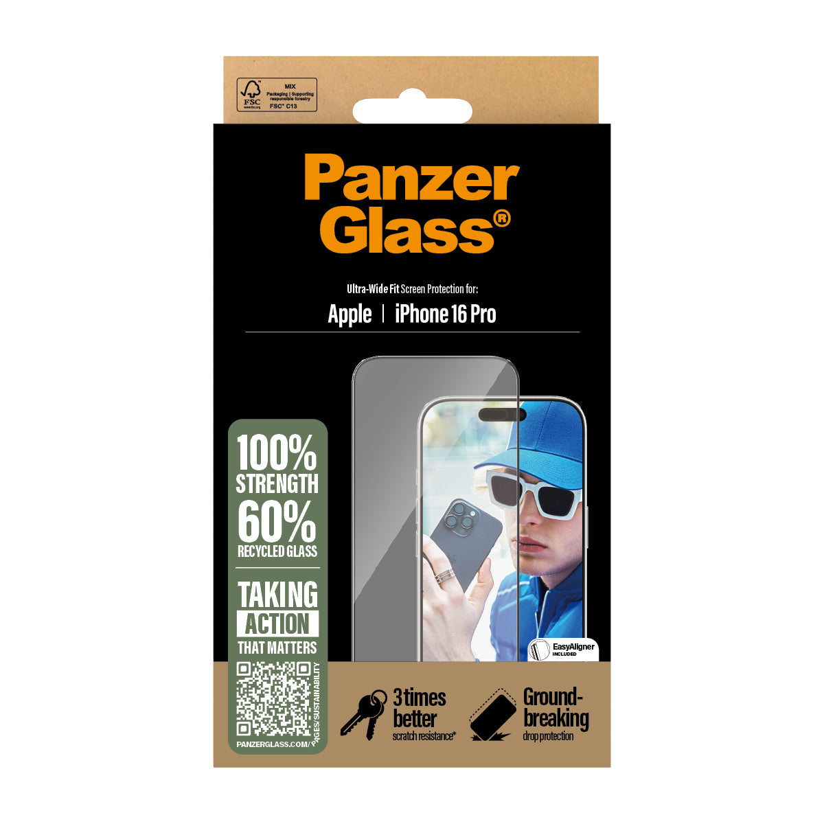 PanzerGlass ® Skærmbeskyttelse iPhone 16 Pro | Ultra-Wide Fit