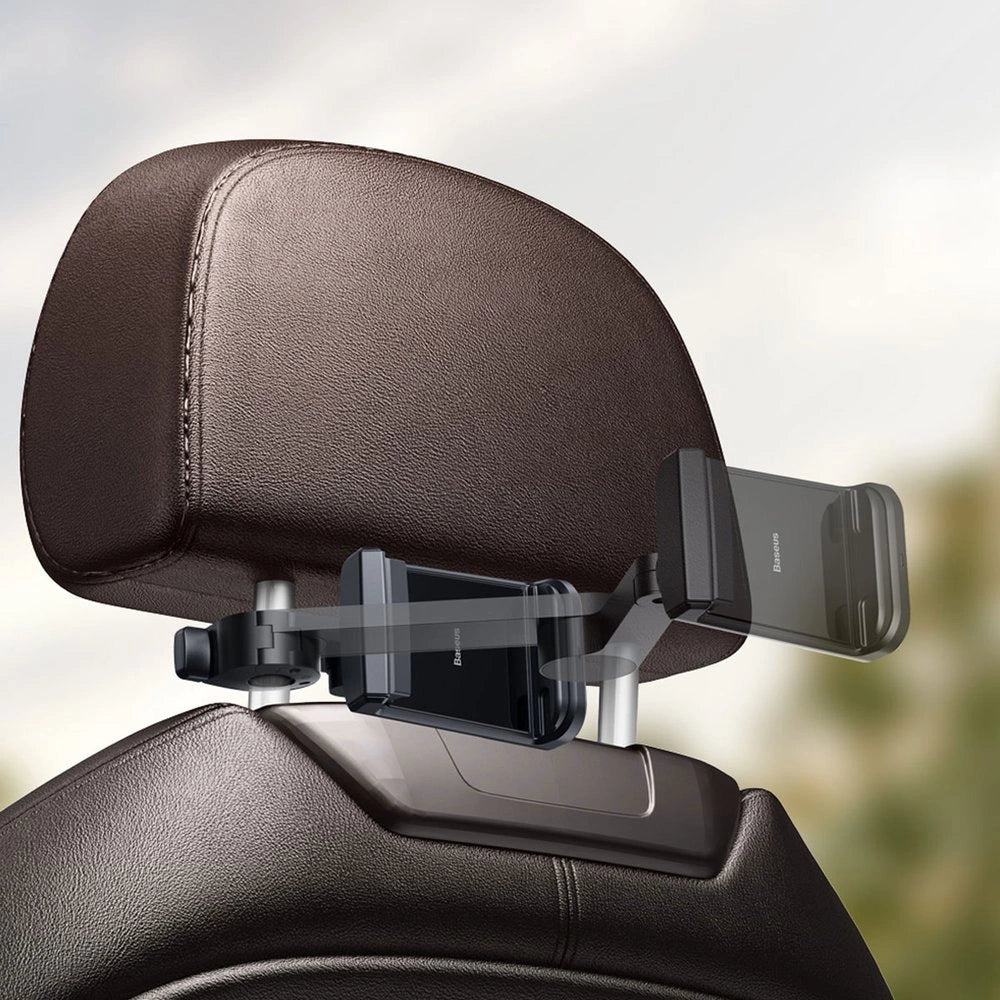 Baseus bil hovedstøtte telefon holder med indbygget 15 W Qi trådløs oplader sort (WXHZ-01)