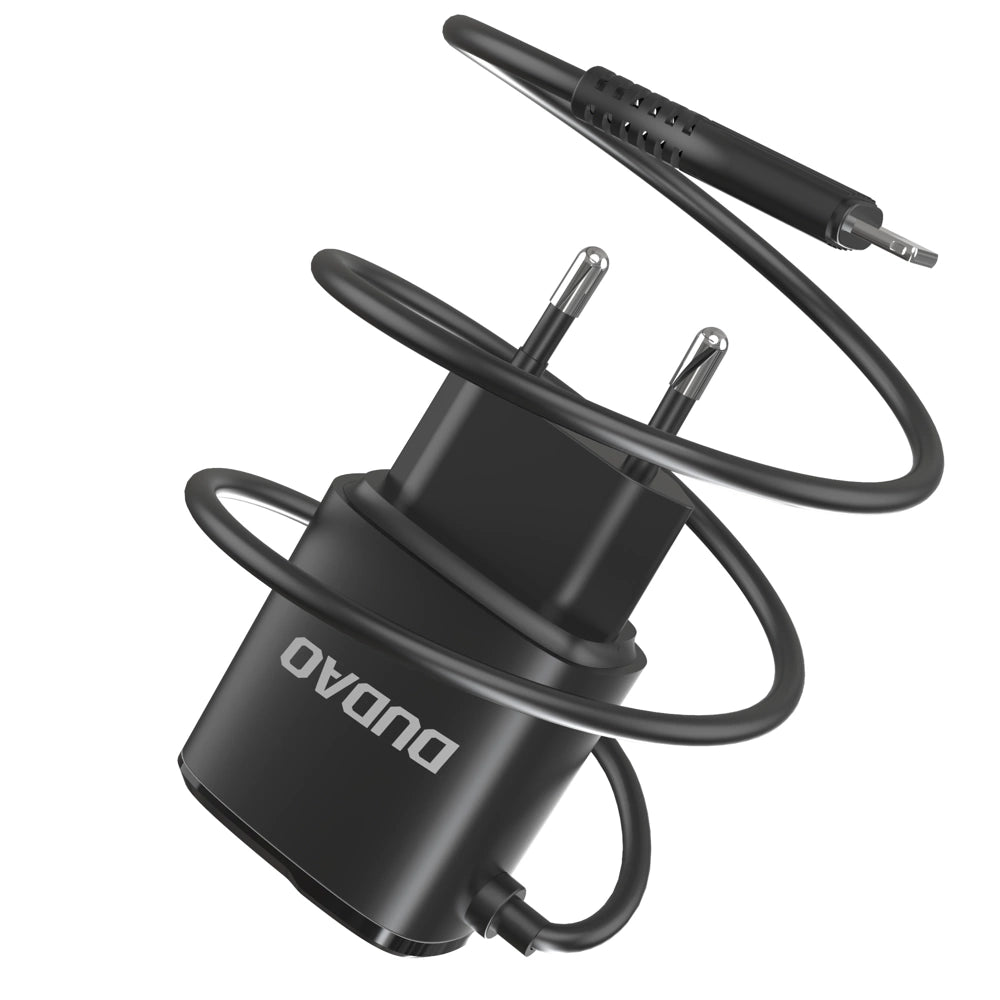 Dudao oplader 2x USB med indbygget 12W Lightning kabel sort (A2ProL sort)