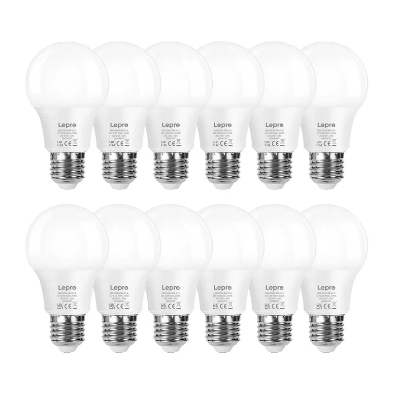 LEPRO 100089-WW-EU-12 LED-pære, E27, A60, 8,5W (60W), 806 lm, 2700K (varm hvid), 180°, 12-pakning