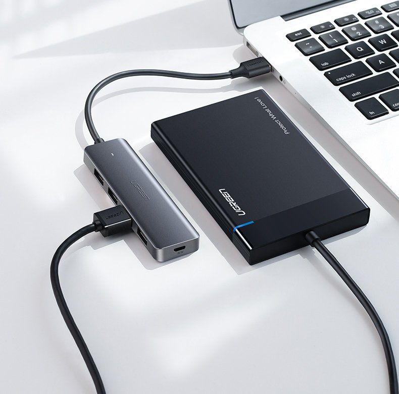 Ugreen USB HUB - 4x USB 3.2 Gen 1 med micro USB strømport grå (CM219 50985)