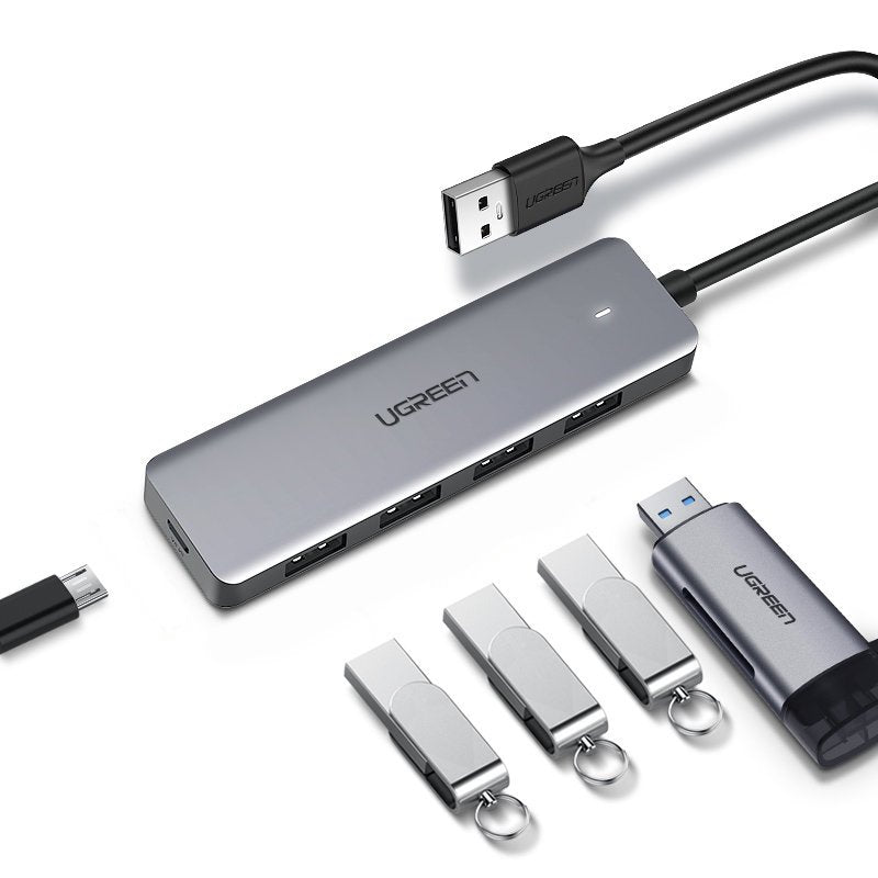 Ugreen USB HUB - 4x USB 3.2 Gen 1 med micro USB strømport grå (CM219 50985)