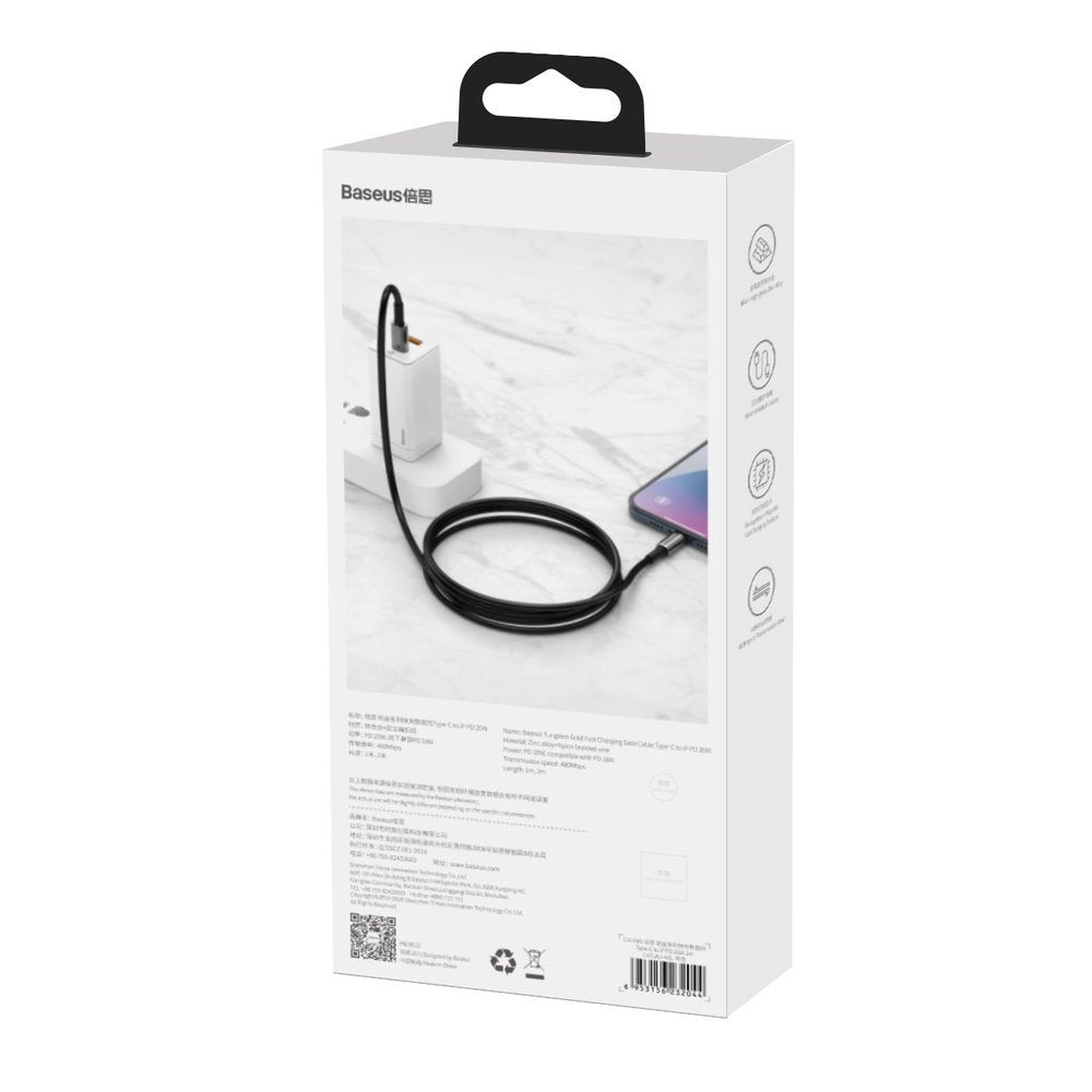Baseus CATLWJ-A01 Lightning - USB-C PD 20W 480Mb/s 2m kabel - sort