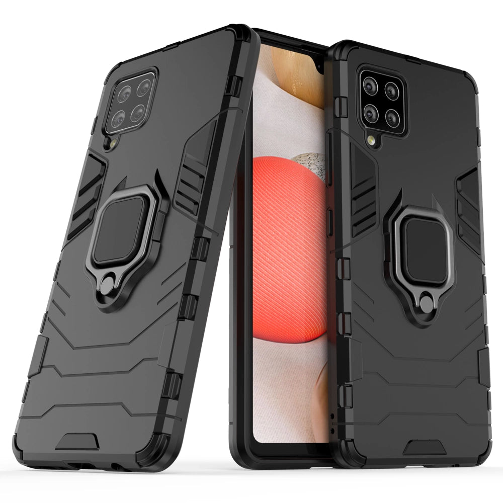 Ring Armor Case Kickstand Tough Rugged Cover til Samsung Galaxy A42 5G sort