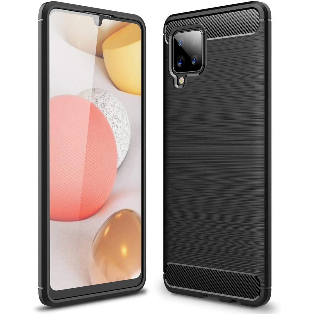Carbon Case Flexible Cover TPU Case til Samsung Galaxy A42 5G sort