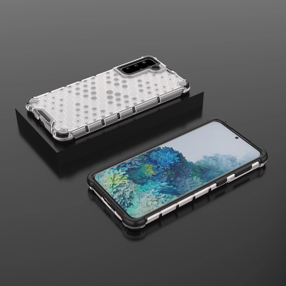Honeycomb Case armor cover med TPU Bumper til Samsung Galaxy S21+ 5G (S21 Plus 5G) gennemsigtig