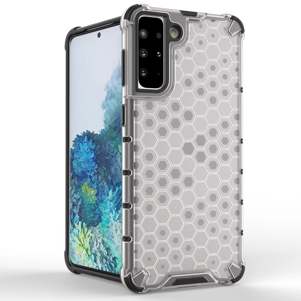 Honeycomb Case armor cover med TPU Bumper til Samsung Galaxy S21+ 5G (S21 Plus 5G) gennemsigtig