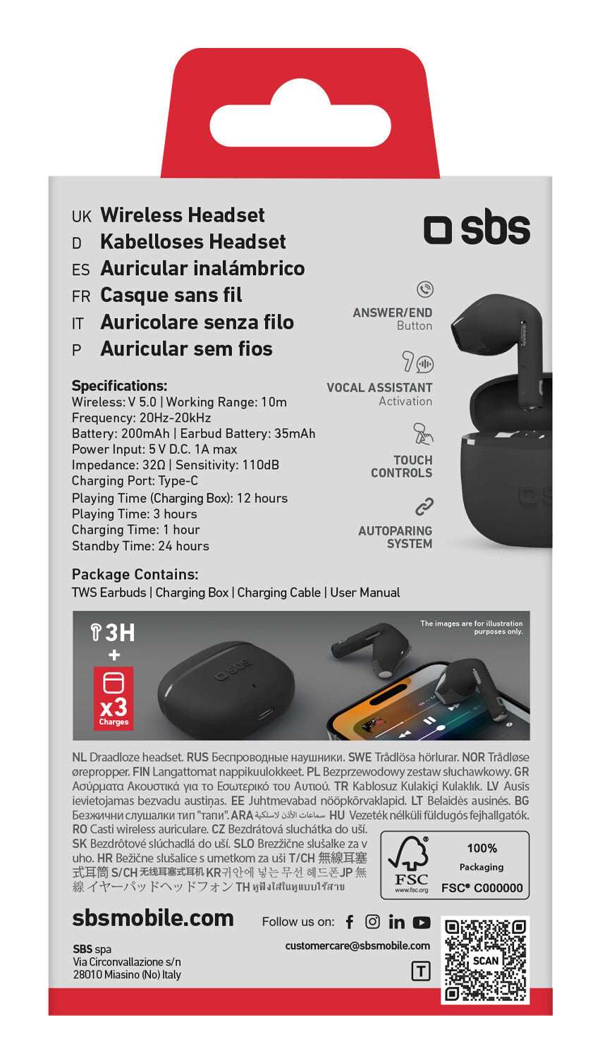 SBS TEEARTWSGOPODSK hovedtelefoner/headset True Wireless Stereo (TWS) I ørerne Opkald/musik Bluetooth Sort